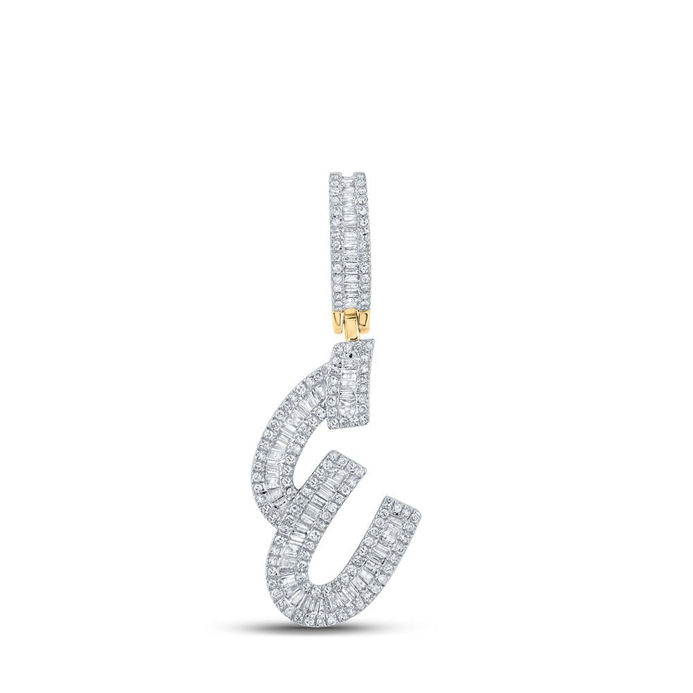 10kt Yellow Gold Baguette and Round Diamond Initial E Pendant - 3/4 Cttw - Splendid Jewellery