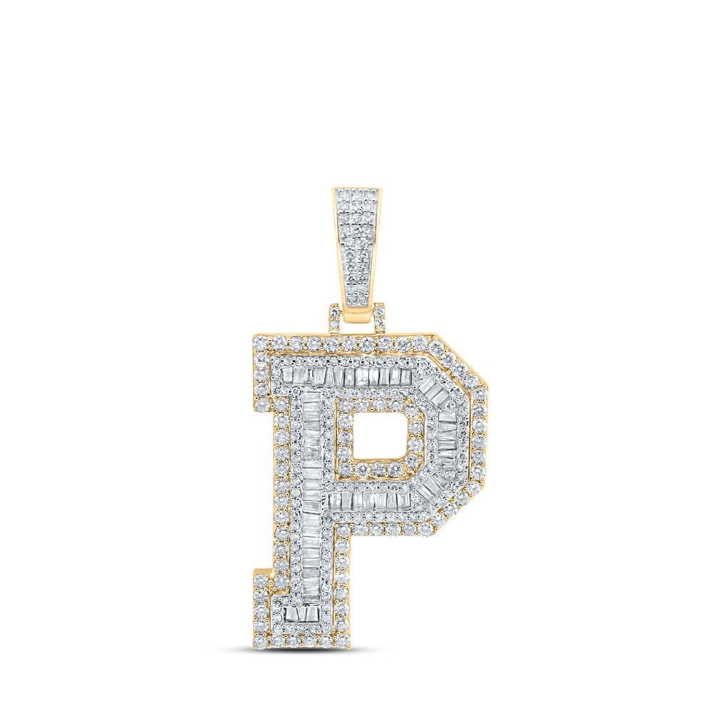 10kt Yellow Gold Baguette and Round Diamond Initial Pendant - 2 - 5/8 Cttw - Splendid Jewellery