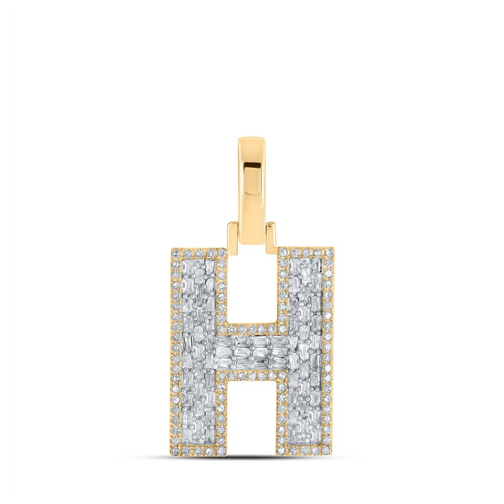 10kt Yellow Gold Baguette and Round Diamond Initial Pendant for Men - 1/2 Cttw - Splendid Jewellery