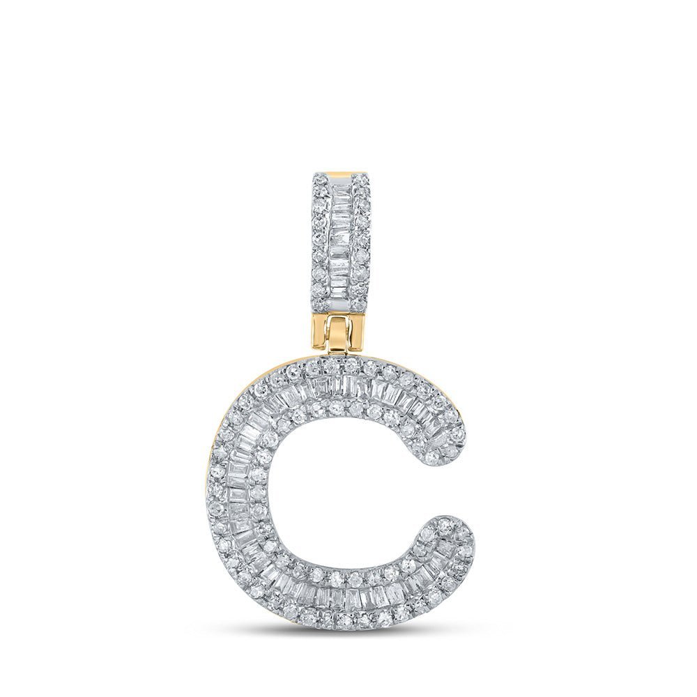 10kt Yellow Gold Baguette and Round Diamond Initial Pendant for Men - 1/2 Cttw - Splendid Jewellery