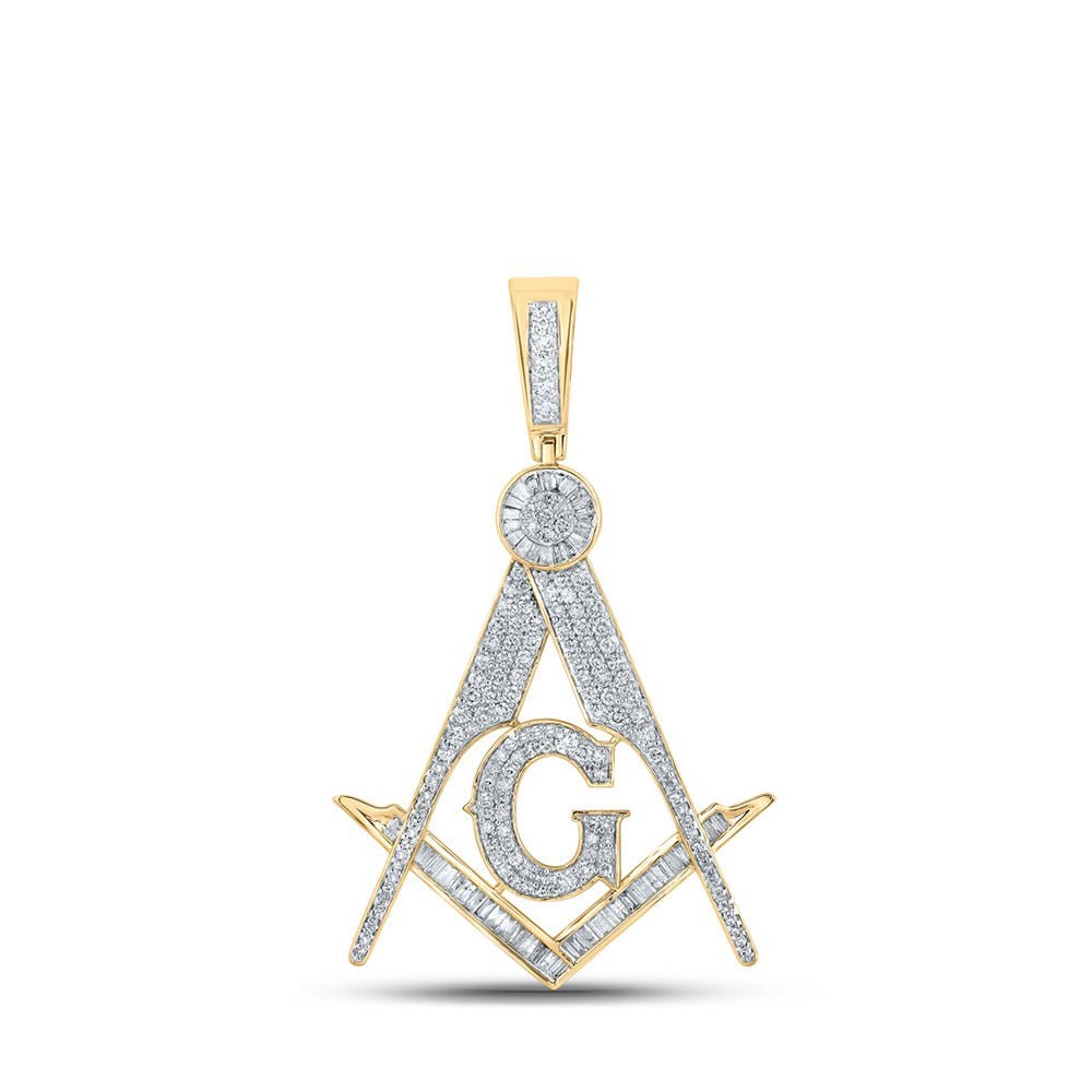 10kt Yellow Gold Baguette and Round Diamond Mason Charm Pendant - 2 - 1/2 Cttw - Splendid Jewellery