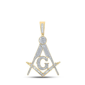 10kt Yellow Gold Baguette and Round Diamond Mason Charm Pendant - 2 - 1/2 Cttw - Splendid Jewellery