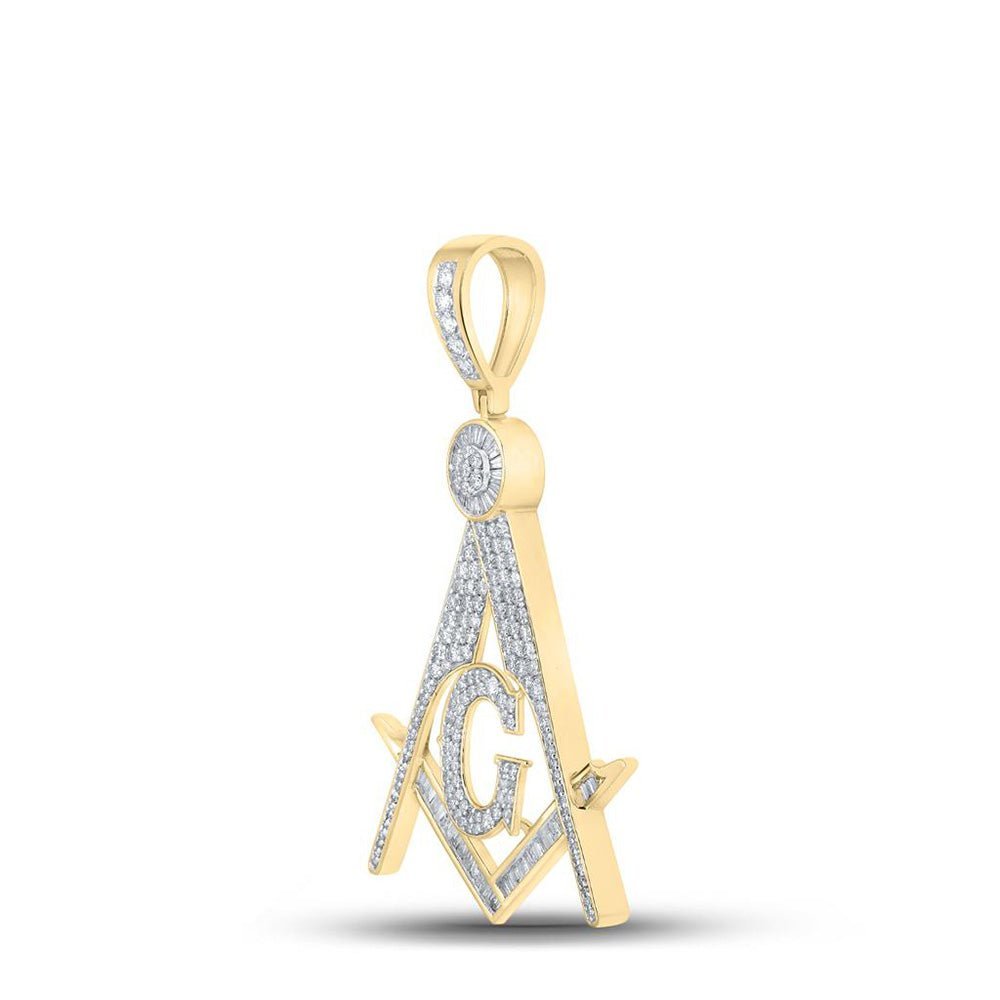 10kt Yellow Gold Baguette and Round Diamond Mason Charm Pendant - 2 - 1/2 Cttw - Splendid Jewellery