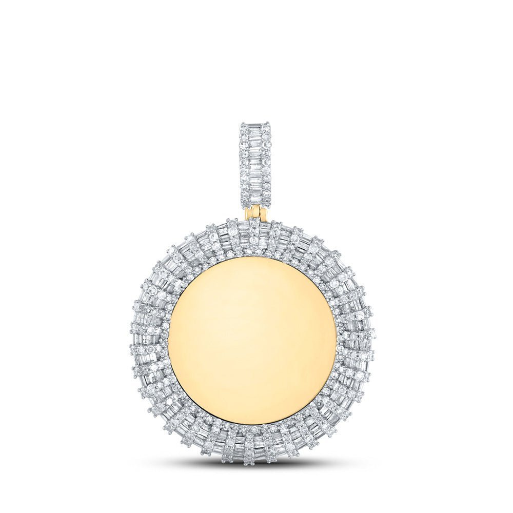 10kt Yellow Gold Baguette and Round Diamond Memory Circle Charm Pendant - 3 Cttw - Splendid Jewellery
