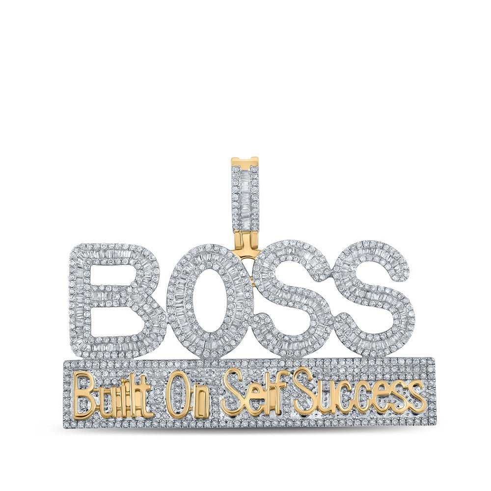 10kt Yellow Gold Baguette and Round Diamond Men's BOSS Charm Pendant - 2 - 3/8 Cttw - Splendid Jewellery