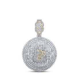 10kt Yellow Gold Baguette and Round Diamond Money Bag Circle Pendant - 5 Ct.t.w. - Splendid Jewellery