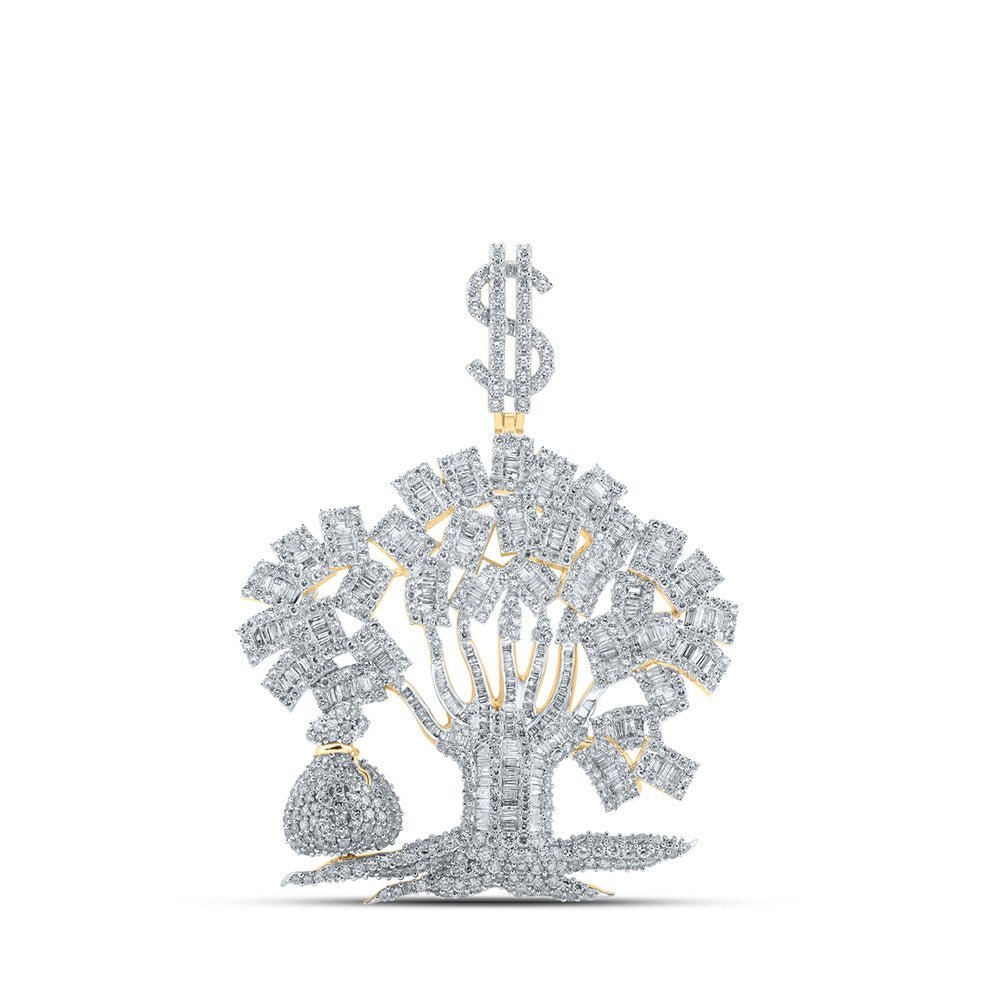 10kt Yellow Gold Baguette and Round Diamond Money Tree Pendant - 6 - 1/2 Cttw - Splendid Jewellery