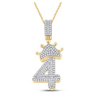 10kt Yellow Gold Baguette and Round Diamond Number 4 Crown Charm Pendant for Men - 3/4 Cttw - Splendid Jewellery