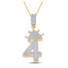 10kt Yellow Gold Baguette and Round Diamond Number 4 Crown Charm Pendant for Men - 3/4 Cttw - Splendid Jewellery