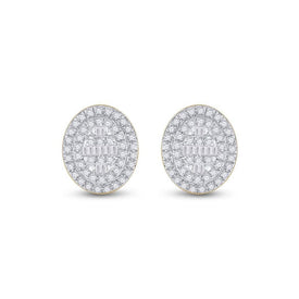 10kt Yellow Gold Baguette and Round Diamond Oval Cluster Earrings 3/8 Cttw - Splendid Jewellery