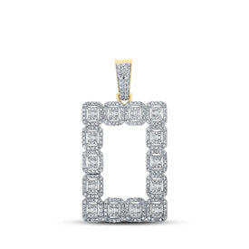 10kt Yellow Gold Baguette and Round Diamond Rectangle Charm Pendant - 2 - 1/2 Cttw - Splendid Jewellery