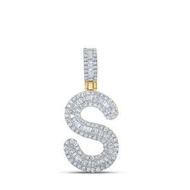 10kt Yellow Gold Baguette and Round Diamond S Initial Pendant - 1/2 Cttw - Splendid Jewellery