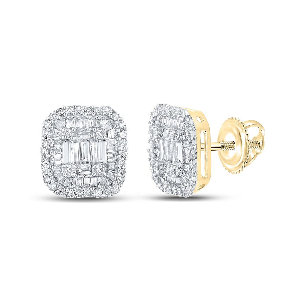 10kt Yellow Gold Baguette and Round Diamond Square Earrings for Men - 1/2 Cttw - Splendid Jewellery