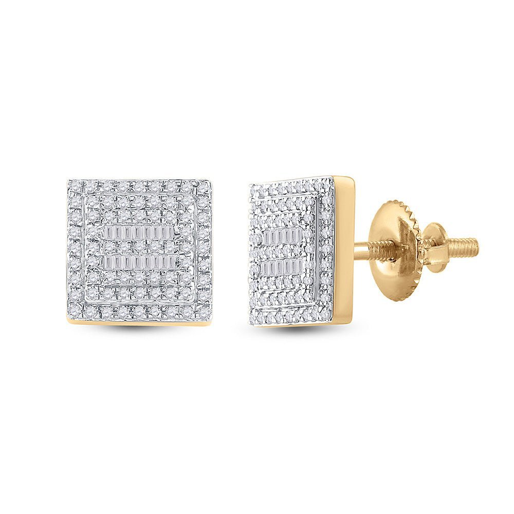 10kt Yellow Gold Baguette and Round Diamond Square Earrings for Men - 1/2 Cttw - Splendid Jewellery