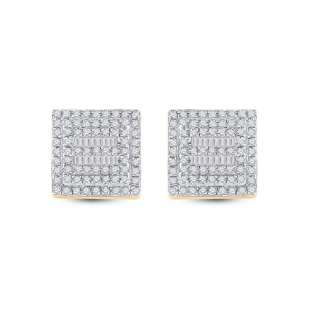 10kt Yellow Gold Baguette and Round Diamond Square Earrings for Men - 1/2 Cttw - Splendid Jewellery