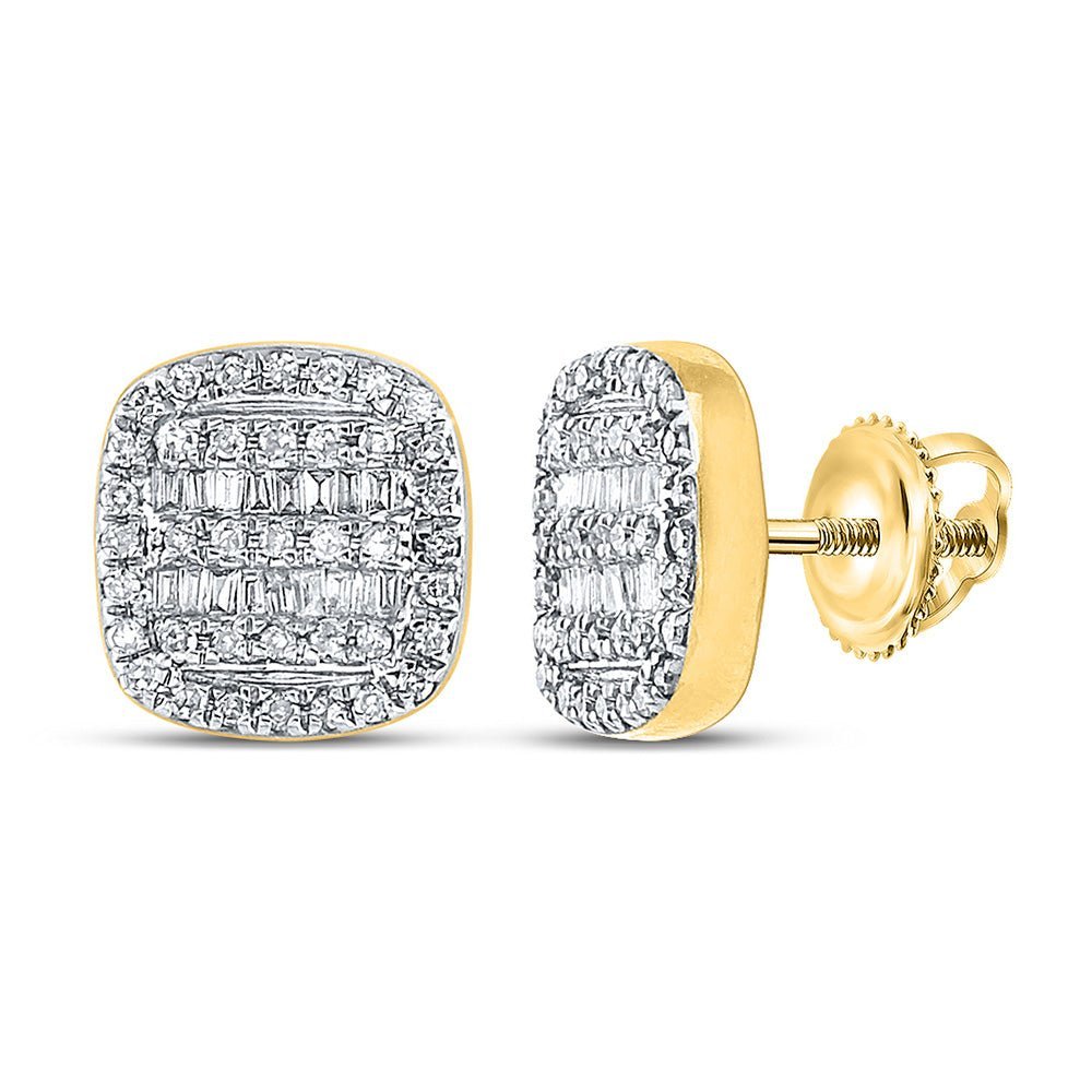 10kt Yellow Gold Baguette and Round Diamond Square Earrings for Men - 1/3 Cttw - Splendid Jewellery