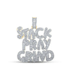 10kt Yellow Gold Baguette and Round Diamond Stack Pray Grind Charm Pendant - 3 Cttw - Splendid Jewellery