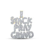 10kt Yellow Gold Baguette and Round Diamond Stack Pray Grind Charm Pendant - 3 Cttw - Splendid Jewellery
