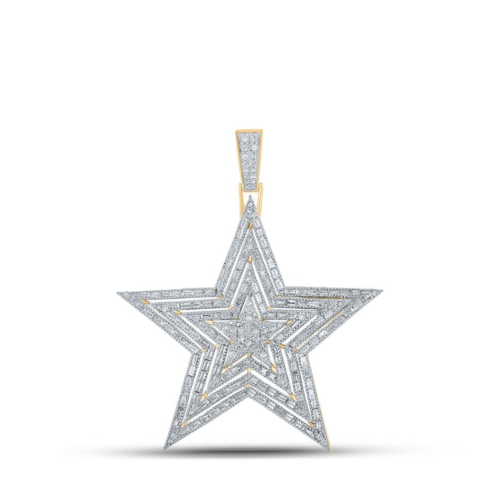 10kt Yellow Gold Baguette and Round Diamond Star Charm Pendant - 2 - 1/3 Cttw - Splendid Jewellery