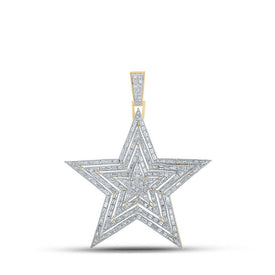 10kt Yellow Gold Baguette and Round Diamond Star Charm Pendant - 2 - 1/3 Cttw - Splendid Jewellery