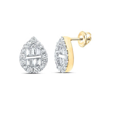 Load image into Gallery viewer, 10kt Yellow Gold Baguette and Round Diamond Teardrop Earrings - 3/8 Cttw - Splendid Jewellery