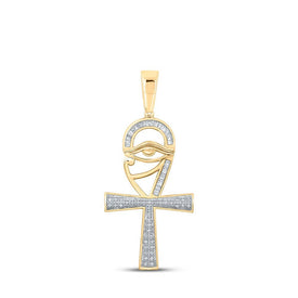 10kt Yellow Gold Baguette Diamond Ankh Eye Cross Pendant - Masculine Elegance at its Finest - Splendid Jewellery