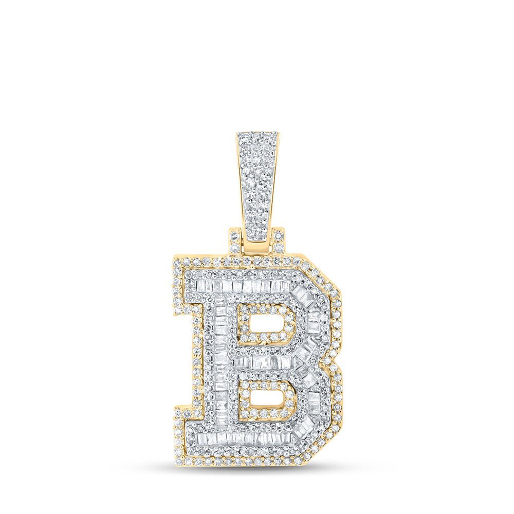 10kt Yellow Gold Baguette Diamond B Initial Charm Pendant for Men - Splendid Jewellery