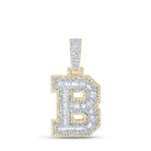 10kt Yellow Gold Baguette Diamond B Initial Charm Pendant for Men - Splendid Jewellery