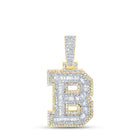 10kt Yellow Gold Baguette Diamond B Initial Charm Pendant for Men - Splendid Jewellery
