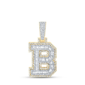 10kt Yellow Gold Baguette Diamond B Initial Charm Pendant for Men - Splendid Jewellery