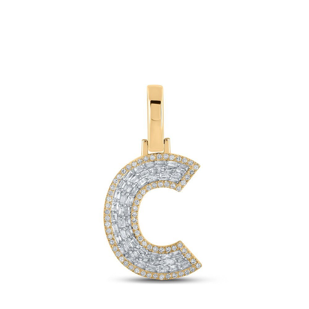 10kt Yellow Gold Baguette Diamond C Initial Charm Pendant - 3/8 Cttw - Splendid Jewellery