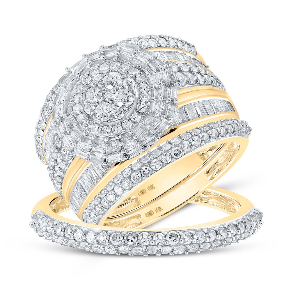 10kt Yellow Gold Baguette Diamond Cluster His and Hers Wedding Set - 2 - 1/3 Cttw | Splendid Jewellery - Splendid Jewellery