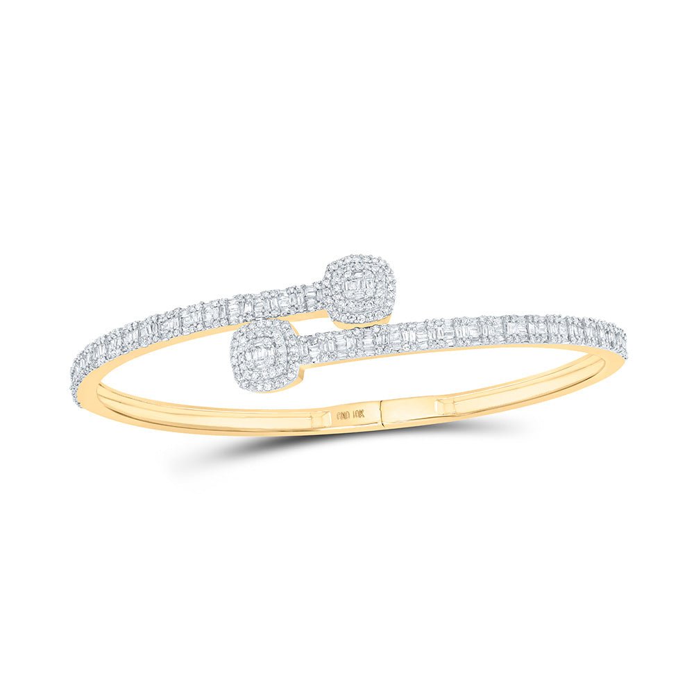10kt Yellow Gold Baguette Diamond Cushion Square Cuff Bangle Bracelet - 1 - 5/8 Cttw: A Dazzling Statement Piece by Splendid Jewellery - Splendid Jewellery