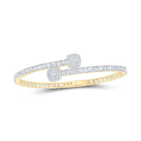 10kt Yellow Gold Baguette Diamond Cushion Square Cuff Bangle Bracelet - Dazzling Elegance - Splendid Jewellery