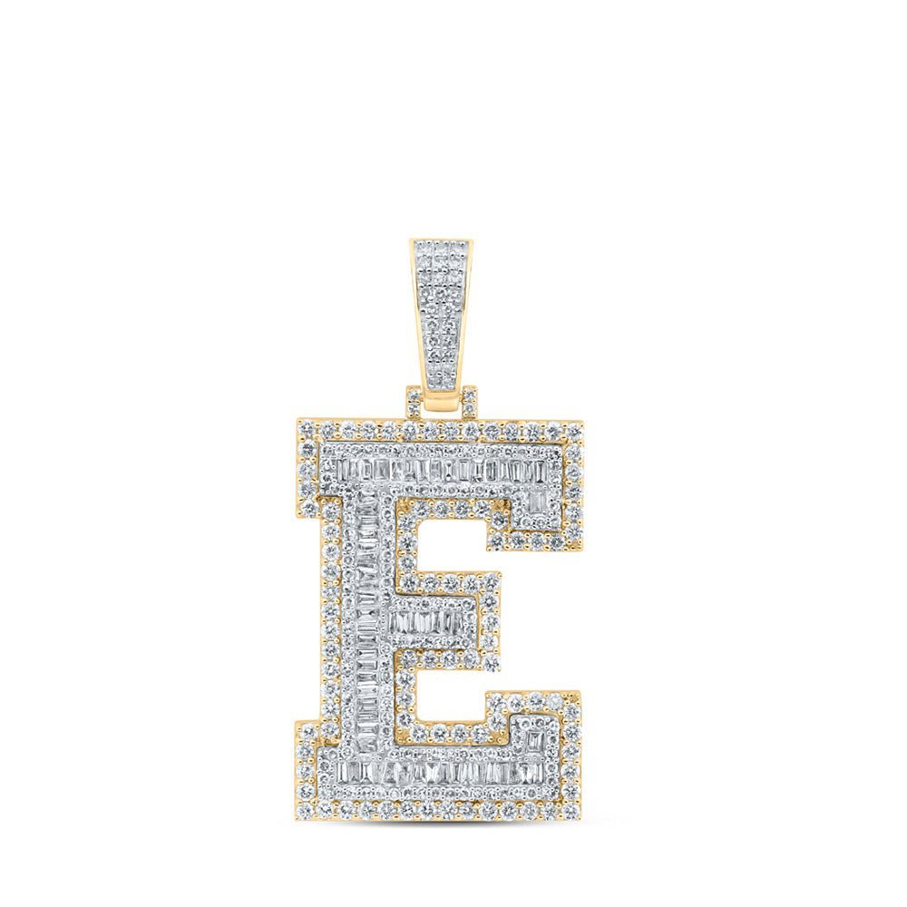 10kt Yellow Gold Baguette Diamond E Initial Charm Pendant for Men - 3 - 1/3 Cttw - Splendid Jewellery