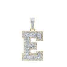 Load image into Gallery viewer, 10kt Yellow Gold Baguette Diamond E Initial Charm Pendant for Men - 3 - 1/3 Cttw - Splendid Jewellery