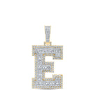 10kt Yellow Gold Baguette Diamond E Initial Charm Pendant for Men - 3 - 1/3 Cttw - Splendid Jewellery