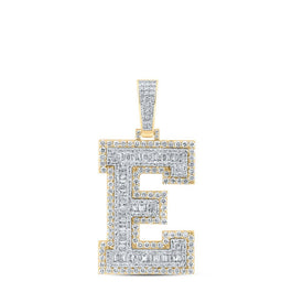 10kt Yellow Gold Baguette Diamond E Initial Charm Pendant for Men - 3 - 1/3 Cttw - Splendid Jewellery