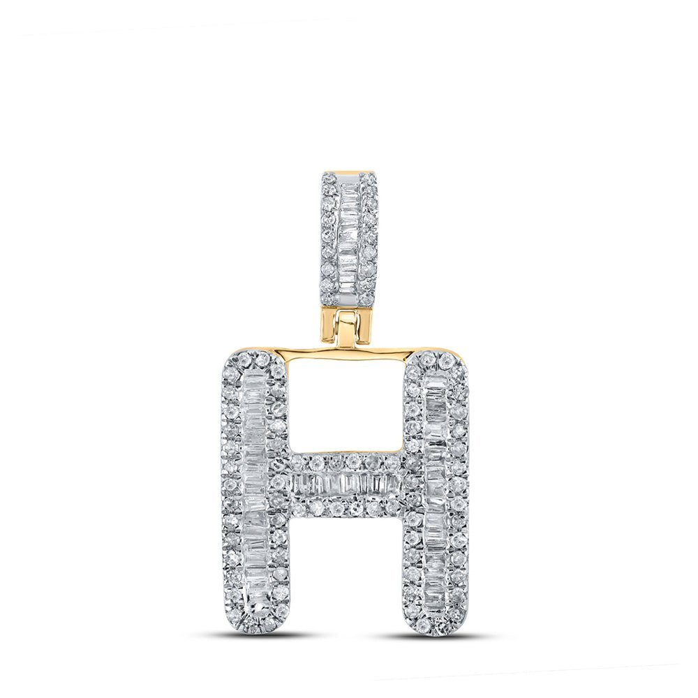 10kt Yellow Gold Baguette Diamond H Initial Pendant - Men's 1/2 Cttw - Splendid Jewellery