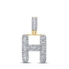 10kt Yellow Gold Baguette Diamond H Initial Pendant - Men's 1/2 Cttw - Splendid Jewellery