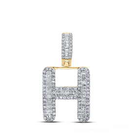 10kt Yellow Gold Baguette Diamond H Initial Pendant - Men's 1/2 Cttw - Splendid Jewellery