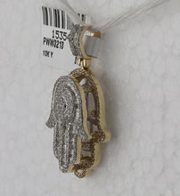 Load image into Gallery viewer, 10kt Yellow Gold Baguette Diamond Hamsa Charm Pendant - 1 Cttw Side view from the 10Kt Yellow Gold Mens Baguette Diamond Hamsa Charm Pendant 1 Cttwpin285843 collection by Splendid Jewellery