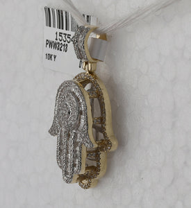 10kt Yellow Gold Baguette Diamond Hamsa Charm Pendant - 1 Cttw - Splendid Jewellery