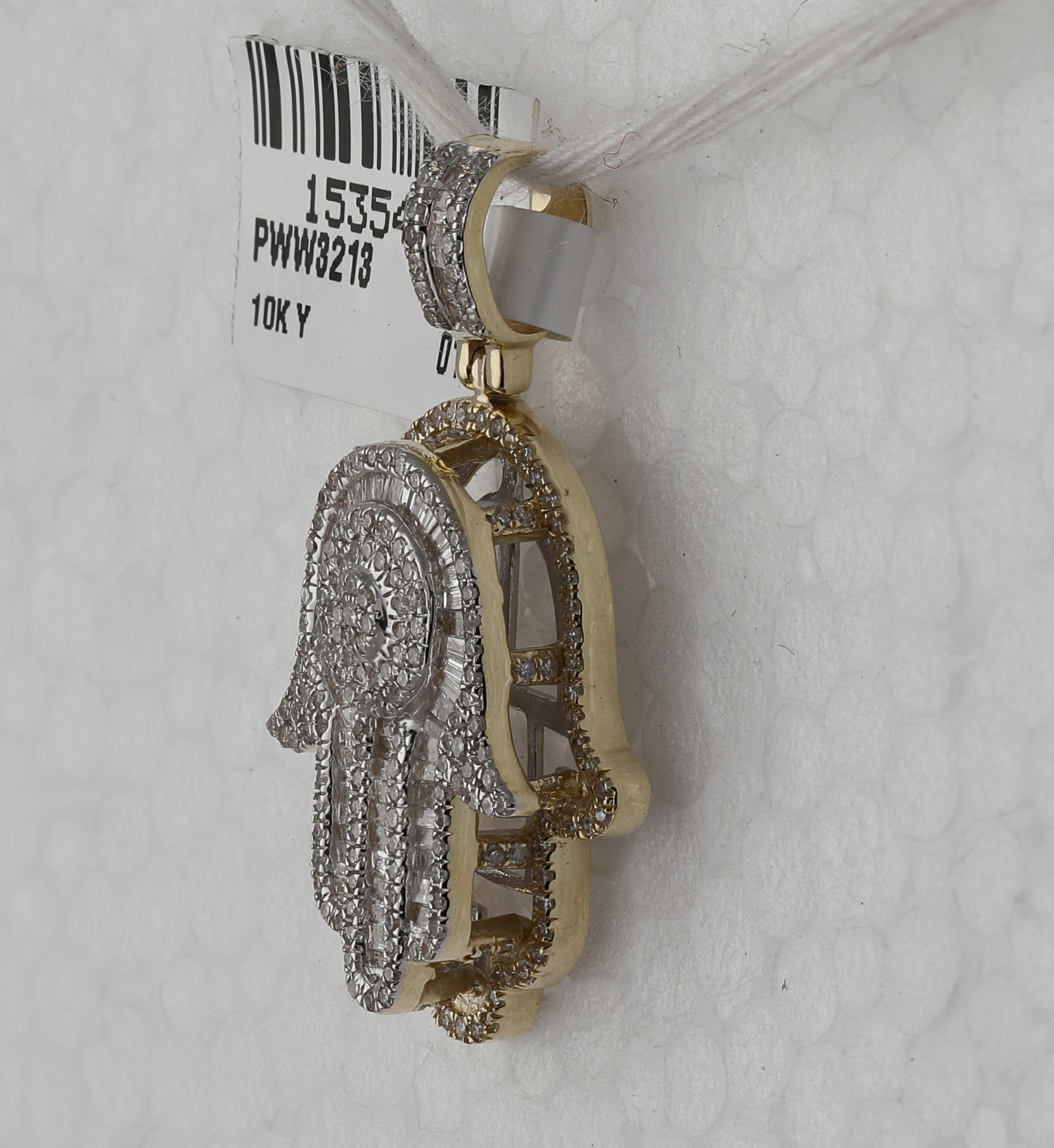 10kt Yellow Gold Baguette Diamond Hamsa Charm Pendant - 1 Cttw - Splendid Jewellery