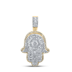 10kt Yellow Gold Baguette Diamond Hamsa Charm Pendant - 1 Cttw - Splendid Jewellery