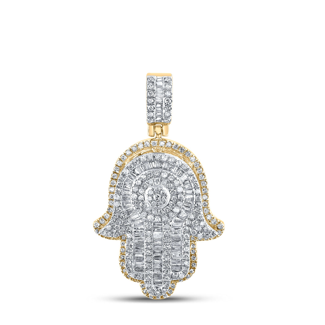 10kt Yellow Gold Baguette Diamond Hamsa Charm Pendant - 1 Cttw - Splendid Jewellery