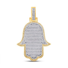 Load image into Gallery viewer, 10kt Yellow Gold Baguette Diamond Hamsa Charm Pendant - Exquisite Men's Jewelry - Splendid Jewellery