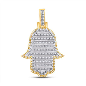 10kt Yellow Gold Baguette Diamond Hamsa Charm Pendant - Exquisite Men's Jewelry - Splendid Jewellery