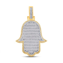 Load image into Gallery viewer, 10kt Yellow Gold Baguette Diamond Hamsa Charm Pendant - Exquisite Men&#39;s Jewelry Top view from the 10Kt Yellow Gold Mens Baguette Diamond Hamsa Hand Charm Pendant 2 Cttwpin285821 collection by Splendid Jewellery