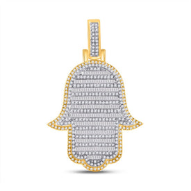 10kt Yellow Gold Baguette Diamond Hamsa Charm Pendant - Exquisite Men's Jewelry Top view from the 10Kt Yellow Gold Mens Baguette Diamond Hamsa Hand Charm Pendant 2 Cttwpin285821 collection by Splendid Jewellery
